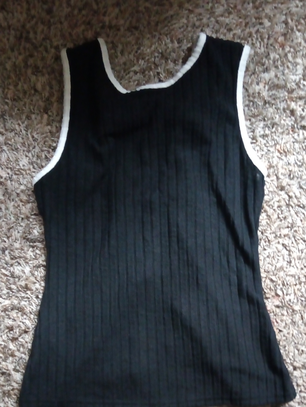 Sleeveless Black Ribbed Tank with White Bow And Open Back